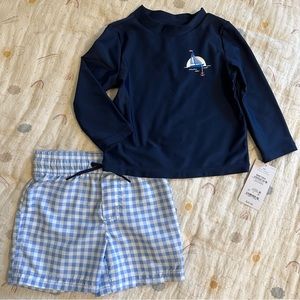 Carters Just One You Toddler Boy Swim Trunk & Rash Guard Set 18 Months NWT